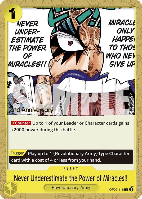 Never Underestimate the Power of Miracles!! - OP09-116: Emperors in the New World: 2nd Anniversary Tournament Cards
