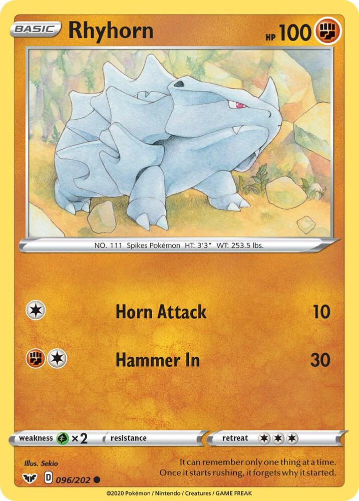 Rhyhorn (096) - 096/202: SWSH01: Sword & Shield Base Set