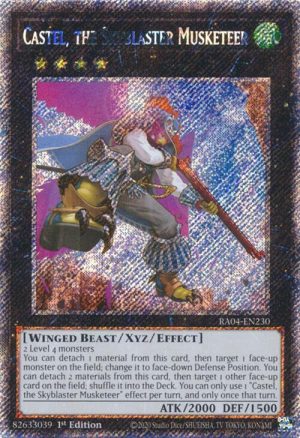 Castel, the Skyblaster Musketeer (Platinum Secret Rare) - RA04-EN230: Quarter Century Stampede